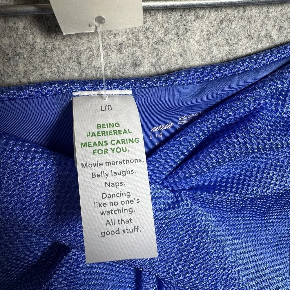 Aerie Large High Cut Cheeky Swim Bikini Bottom Blue Summer NWT Bathing‎ Suit